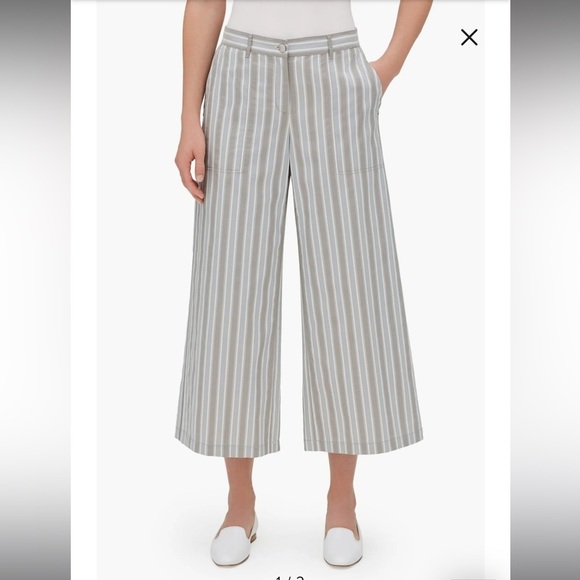 Lafayette 148 Blue And Gray Fulton Elixir Stripe Crop Wide Leg Pants Culotte